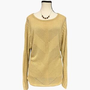 Cache Beige Open Knit Y2K Sweater Sheer Lightweight Size Medium Casual Open Knit